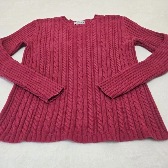Vintage‎ Womens Cable-Knit Red Sweater 100% Cotton Preppy Sz Large - Picture 4 of 11